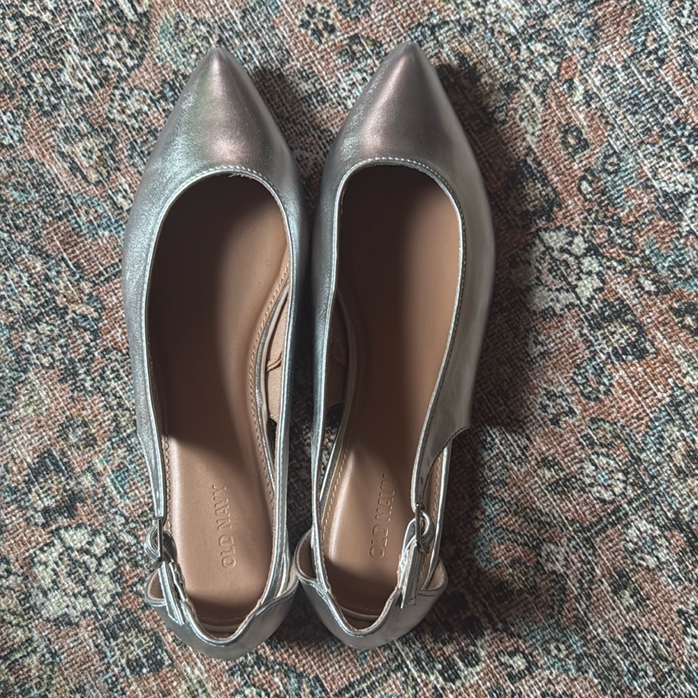 Silver Slingback Flats